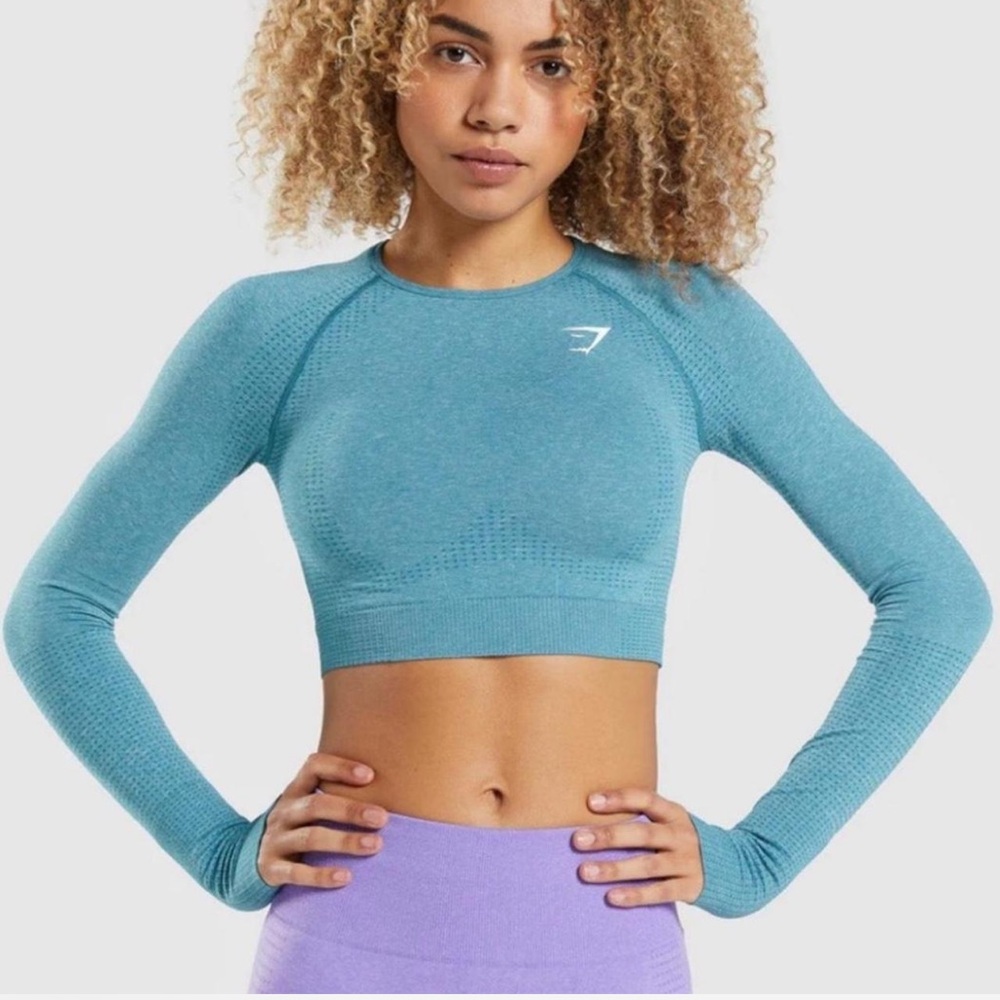Gymshark vital seamless ls crop top hydro teal marl small